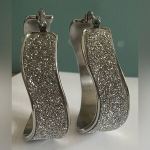 ✨Silver Glitter Large Hoop Earrings✨